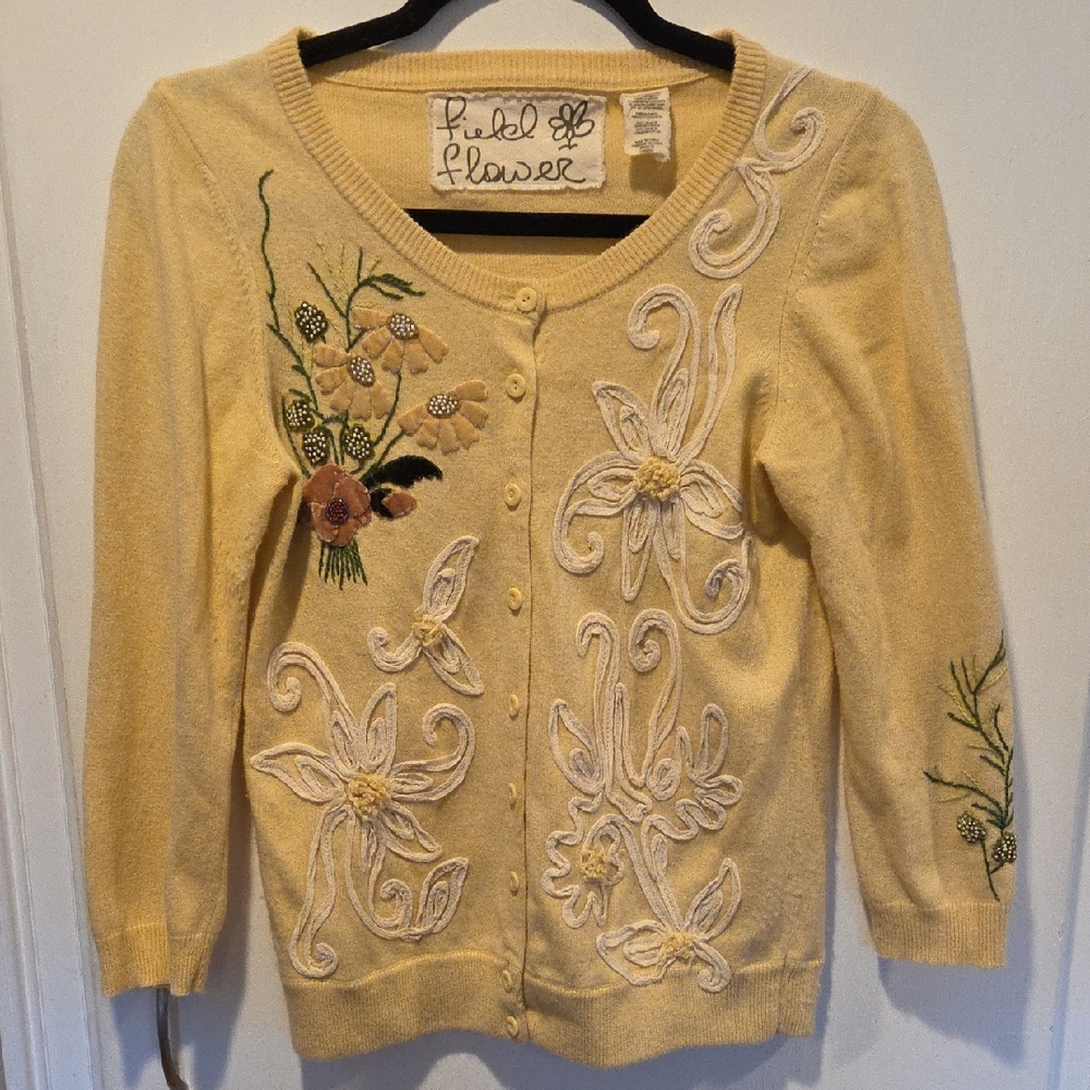 ANTHROPOLOGIE Field Flower Beaded Embroidered Cardigan S